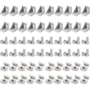20Sets 4040 Aluminum Extrusion Connectors 40 Series Extrusion Corner Piece with 20PCS 4040 Series Aluminum Extrusion Profiles T Slot L Bracket 40PCS Screws 4040 T Nut