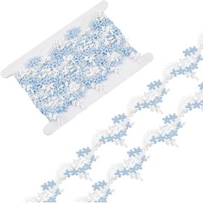 FINGERINSPIRE 5 Yards Blue-White Lace Trim 47mm/1.9" Wide Flower Embroidery Lace Ribbons Polyester Floral Lace Ribbons Lace Edge Applique for Sewing Wedding Party Dress Clothes Hair Band Decoration