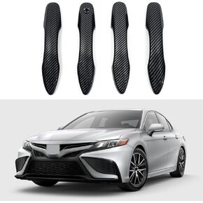 غطاء مقبض الباب متوافق مع Toyota Camry 2018-2023 Corolla Avalon 2019-2022 Pruis Hatchback 2016-2019 ملحقات تزيين السيارة مقابض الأبواب الخارجية بدون فتحات مفاتيح ذكية، أسود لامع