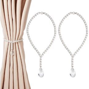 BENECREAT 2Pcs Pearl Curtain Tiebacks with Clasp, Pearl Beaded Curtain Tieback, Faceted Teardrop Crystal Curtain Buckle, Rhinestone Beaded Curtain Ties for Window, Curtain Sheer, Home Decor