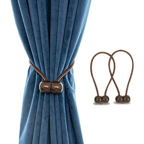 2 Packs Magnetic Curtain Tiebacks Unique Wooden Balls for Home Office Kitchen Sheer Blackout Panels, Light purple