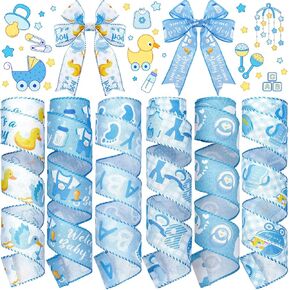 6 Rolls 30 Yards Baby Boy Light Blue Craft Ribbon for Baby Shower Decorative Ribbon Baby Boy Blue Ribbon for Welcome Wrapping Gifts Making Bow Box Table Decor in Kuwait