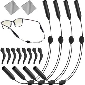 Adjustable Glasses Strap,4 Pack 16Inch Eye Glasses String Strap with Retainer Ear Cushion, Universal Fit Rope Eyewear Retainer, No Tail Anti Slip Sunglasses Strap Eyeglass Straps for Men Women Kids