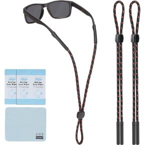Glasses Holder Strap 2 Pcs- Sports Sunglasses Strap & Eyeglass String Lanyard Around Neck - Adjustable Rope Eyewear Keeper Cord (Black Blue