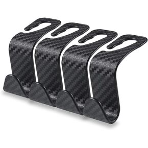4Pack Car Seat Headrest Hook, Carbon Fiber Car Hook, Auto Seat Hook Hangers Storage Organizer, Car Rear Seat Carbon Fiber Headrest Hook for Bag Purse Cloth Grocery