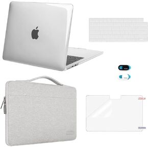 MOSISO Compatible with MacBook Air 13.6 inch Case 2022 2023 2024 Release M3 A3113 M2 A2681 Touch ID, Plastic Hard Shell Case&Carrying Sleeve Bag&Keyboard Cover&Webcam Cover&Screen Protector,Clear&Gray