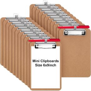 Sabary 24 Pack Mini Clipboards Bulk with Pen Holder 6x9 Small Clipboards Wood Clipboards A5 Memo Size Heavy Duty Hardboard Clip Board with Hang Tab for Office Classroom Supplies (Pen not Included)