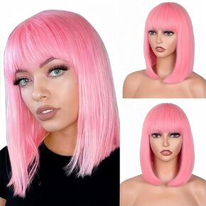613 Blonde Bob Wig With Bangs Cosplay Daily Party Wig for Women 613 Short Bob Wigs Colored Wig for Women 12 Inch 613 Heat Resistant Synthetic Fiber Straight Wigs Halloween