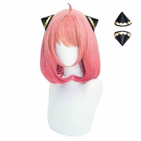 باروكة أنمي أنيا فورجر مع مشبك شعر مستعار كوسبلاي أنيا فورجر، إكسسوارات أزياء تنكرية قصيرة باللون الوردي، م in Kuwait