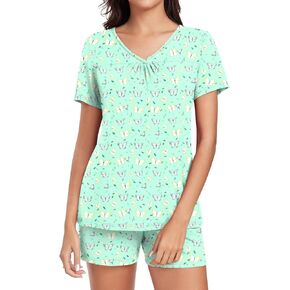 Women's Shorts Sleeve Pajama Set 2 Piece Lounge Sleepwear with Pockets Ladies Pjs