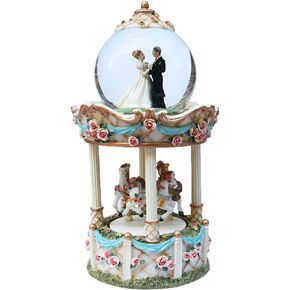 LOVE FOR YOU Wedding March European Style Music Box Color Light Musical Cake Carousel Horses Snow Globe for Wife Girlfriend Lovers Marriage Gifts Valentines Day Present