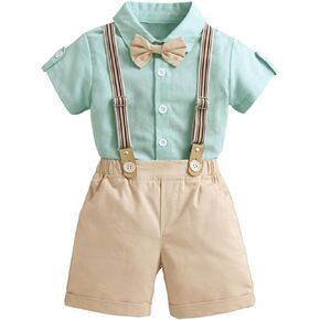 Volunboy Infant Baby Boy Summer Wedding Ring Bearer Outfits Suspenders Shorts Set Formal Dress Shirt Bowtie Suits