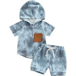 ZyHwShine Toddler Baby Boy Clothes Newborn Outfit Tie Dye Sleeveless Hoodie Tank Top+Shorts Set Cute Infant Summer Outfits