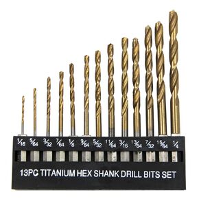 1/4 inch Hex Shank Drill Bit Set 13Pcs (1/16"-1/4"), Premium HSS Titanium Impact Hex Drill Bits for Wood, Steel, Metal, Plastic, Quick Change Impact Driver Drill Bits, 135 Degrees Split Point