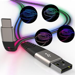 LED USB C Charging Cable, 6FT 3A Light Up Type c Fast Charging Cable with Data Sync, Compatible with Samsung, Moto, LG & More(Purple)