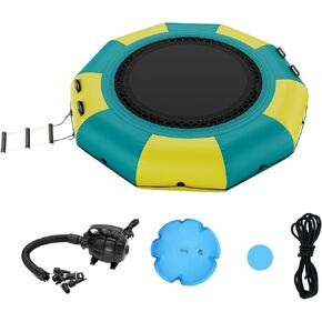 VEVOR Inflatable Water Bouncer, 10ft Recreational Water Trampoline, Portable Bounce Swim Platform with 3-Step Ladder & Electric Air Pump, Kids Adults Floating Rebounder for Pool, Lake, Water Sports