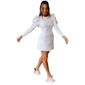 Danielle Bernstein Women A-Line Dress Bright Puff Shoulder White XS