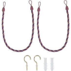 PATIKIL Curtain Tiebacks Ropes, 2 Pack Decorative Tie Backs Braided Curtain Holdback Cord for Home Office Decor, with Screw Hooks & Bolts, Dark Brown