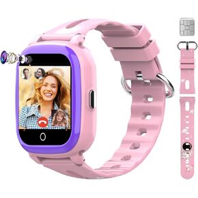 Wonlex 4G Kids Smartwatch GPS Tracking(SIM Card Include), 1.4 Inch Phone Watch for Girls and Boys with SOS, Camera, Video Calling, Music, Pedometer, Birthday Gift for 4-12 Years Old (Pink)