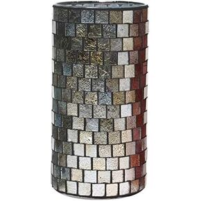 Hosley Mosaic Glass Tea Light Candle Holder Silver, 7.8" High Elegant Home Decor Accent for Ambient Lighting