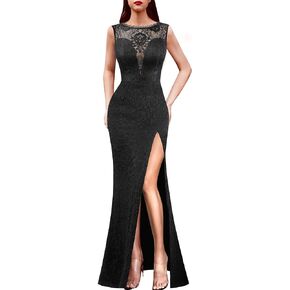VFSHOW Womens Sexy Illusion Deep V Sweetheart Neckline Lace Formal Prom Maxi Dress 2023 Low Back Split Evening Long Gown