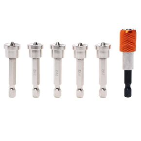 AUTOTOOLHOME 6pcs Drywall Screwdriver Bits Drywall Screw Setter Magnetic PH2 Bits with 2" Quick Change Bit Holder for Plasterboard Screws Positioning Bit Batch Head