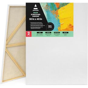 ARTEZA Canvases for Painting, Pack of 2, 30 x 40 Inches, Blank White Stretched Canvas Bulk, 100% Cotton, 8 oz Gesso-Primed, Art Supplies for Adults and Teens, Acrylic Pouring and Oil Painting