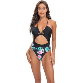 Womens One Piece High Waisted Hollowed Out Adjustable Shoulder Strap Swimsuit