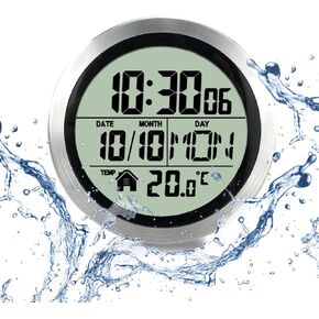 Digital Bathroom Waterproof Wall Clock, Indoor Wall Clock with Suction Cup, Plastic Frame, Flexible Choice for Hanging Or Standing, Modern Silent Small Wall Clock for Living Room and Kitchen