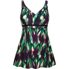 Septangle Women One Piece Swim Dress with Skirt Plus Size Swimsuit Tummy Control Swimwear