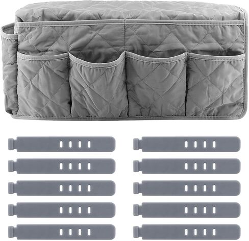 SYCOOVEN كرسي بذراعين ومسند ذراع للأريكة وأغطية ذراع للأريكة غير قابلة للانزلاق للأريكة مع منظم كرسي 14 جيبًا لمجلة الهاتف عن بعد للتلفزيون (رمادي، الحجم: 20 × 5.98 × 8.66 بوصة) in Kuwait