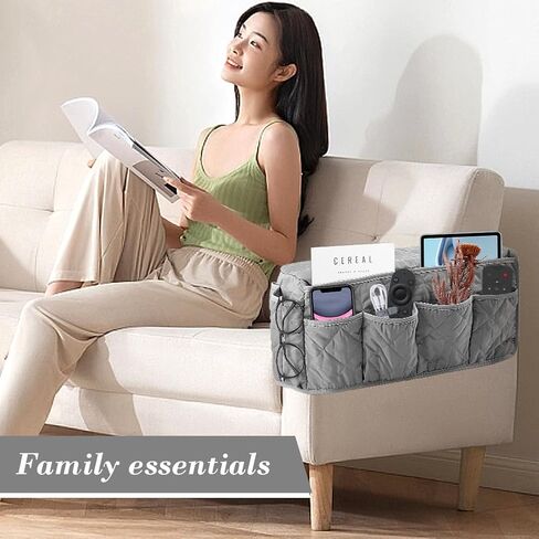 SYCOOVEN كرسي بذراعين ومسند ذراع للأريكة وأغطية ذراع للأريكة غير قابلة للانزلاق للأريكة مع منظم كرسي 14 جيبًا لمجلة الهاتف عن بعد للتلفزيون (رمادي، الحجم: 20 × 5.98 × 8.66 بوصة) in Kuwait