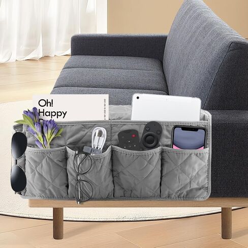 SYCOOVEN كرسي بذراعين ومسند ذراع للأريكة وأغطية ذراع للأريكة غير قابلة للانزلاق للأريكة مع منظم كرسي 14 جيبًا لمجلة الهاتف عن بعد للتلفزيون (رمادي، الحجم: 20 × 5.98 × 8.66 بوصة) in Kuwait