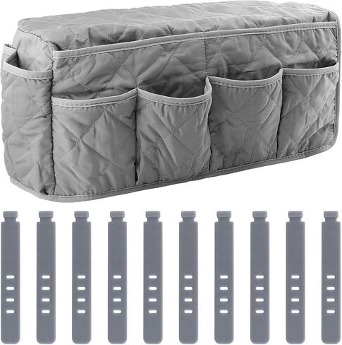 SYCOOVEN كرسي بذراعين ومسند ذراع للأريكة وأغطية ذراع للأريكة غير قابلة للانزلاق للأريكة مع منظم كرسي 14 جيبًا لمجلة الهاتف عن بعد للتلفزيون (رمادي، الحجم: 20 × 5.98 × 8.66 بوصة) in Kuwait