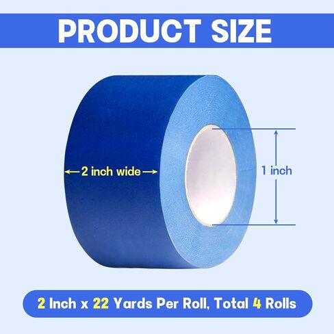2-Piece Blue Painters Tape, 2 Inch Blue Painters Masking Tape Bulk for Multi-Surface,Produce Sharp Lines, Masking Tape for DIY Crafts & Arts,Labeling, Home(22 Yards x 2 Rolls) in Saudi Arabia