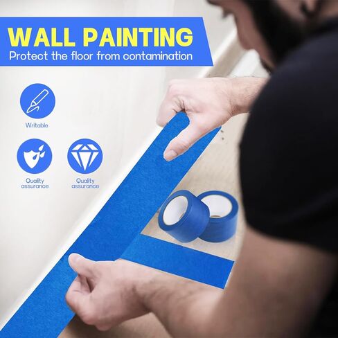 2-Piece Blue Painters Tape, 2 Inch Blue Painters Masking Tape Bulk for Multi-Surface,Produce Sharp Lines, Masking Tape for DIY Crafts & Arts,Labeling, Home(22 Yards x 2 Rolls) in Saudi Arabia