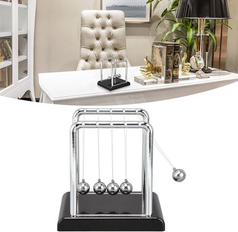 Estink Balance Ball, Cradle Balance Balls Physics Science Metal Office Games Desktop Decoration Toy Games Accessories for Stress Relief, Home and Office Desk Decoration(Black in Kuwait