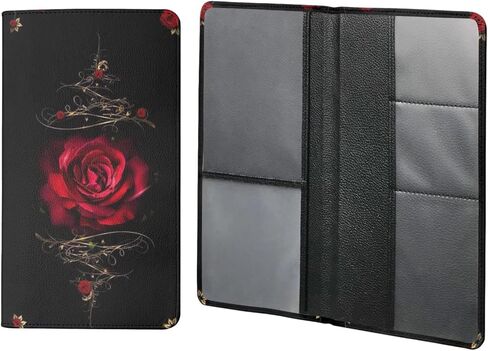 حامل بطاقات تسجيل وتأمين السيارة بطباعة وردة حمراء، حامل تسجيل ترخيص من جلد البولي يوريثان الفاخر لرخصة القيادة، وبطاقة التأمين، والأعمال الورقية، أسود in Kuwait