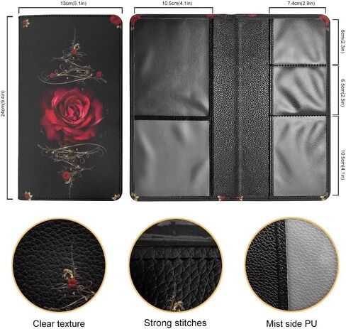 حامل بطاقات تسجيل وتأمين السيارة بطباعة وردة حمراء، حامل تسجيل ترخيص من جلد البولي يوريثان الفاخر لرخصة القيادة، وبطاقة التأمين، والأعمال الورقية، أسود in Kuwait