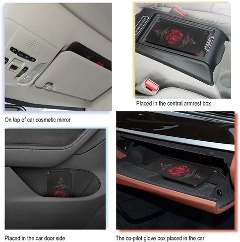 حامل بطاقات تسجيل وتأمين السيارة بطباعة وردة حمراء، حامل تسجيل ترخيص من جلد البولي يوريثان الفاخر لرخصة القيادة، وبطاقة التأمين، والأعمال الورقية، أسود in Kuwait