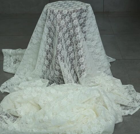 MDS Pack of 10 Yard Bridal Solid Raschel Lace Fabric, Vintage Lace Fabric Bolt for Wedding Dress,Fashion, Crafts, Decorations Lace Trim Fabric 55" Width- Ivory in Kuwait