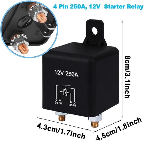 DC12V 250A Starter Relay 4 Pin Split Charge Relay Switch 12V المستمر الثقيلة SPST عالية التيار 4 محطة سيارة كاتب على إيقاف التحكم التتابع للسيارات سيارة قارب البحرية شاحنة RV التخييم (1PCS) in Kuwait