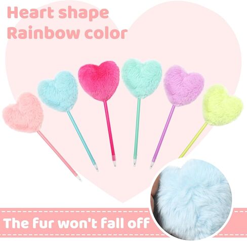 6 عبوات من أقلام الكرة الرقيقة الملونة، قلم بوم بوم على شكل قلب للفتيات، أقلام حبر جاف إبداعية من القطيفة للمدرسة واللوازم المكتبية in Kuwait