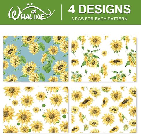 Whaline 12 Sheet Sunflower Wrapping Paper 4 Designs Vintage Yellow Floral Art Paper Spring Summer Decorative Folded Gift Wrap Paper Specialty Paper Sheets for Birthday Wedding DIY Crafts, 19.7x27.6’’ in Saudi Arabia