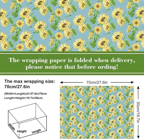 Whaline 12 Sheet Sunflower Wrapping Paper 4 Designs Vintage Yellow Floral Art Paper Spring Summer Decorative Folded Gift Wrap Paper Specialty Paper Sheets for Birthday Wedding DIY Crafts, 19.7x27.6’’ in Saudi Arabia