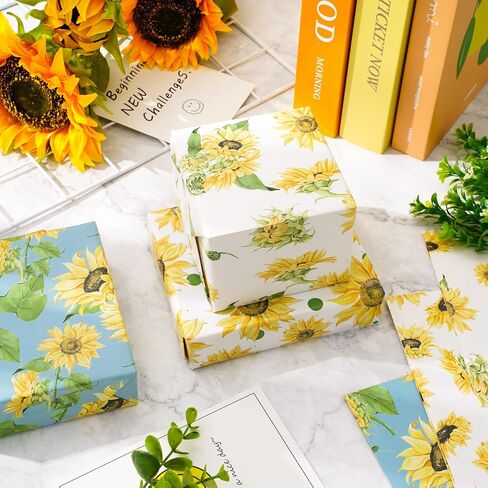 Whaline 12 Sheet Sunflower Wrapping Paper 4 Designs Vintage Yellow Floral Art Paper Spring Summer Decorative Folded Gift Wrap Paper Specialty Paper Sheets for Birthday Wedding DIY Crafts, 19.7x27.6’’ in Saudi Arabia