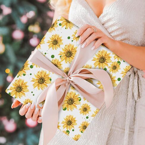 Whaline 12 Sheet Sunflower Wrapping Paper 4 Designs Vintage Yellow Floral Art Paper Spring Summer Decorative Folded Gift Wrap Paper Specialty Paper Sheets for Birthday Wedding DIY Crafts, 19.7x27.6’’ in Saudi Arabia