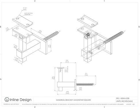 Handrail Bracket Stainless Steel Square Adjustable by Inline Design (Satin Stainless Steel) in Kuwait