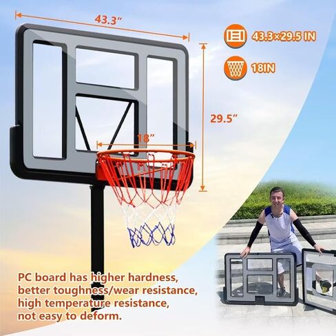 Basketball Hoop Outdoor, 4.9-10ft Basketball Portable Hoops & Goals, 44IN Basketball Stand System with Shatterproof Backboard, Wheel Base for Adults and Teenagers in Saudi Arabia