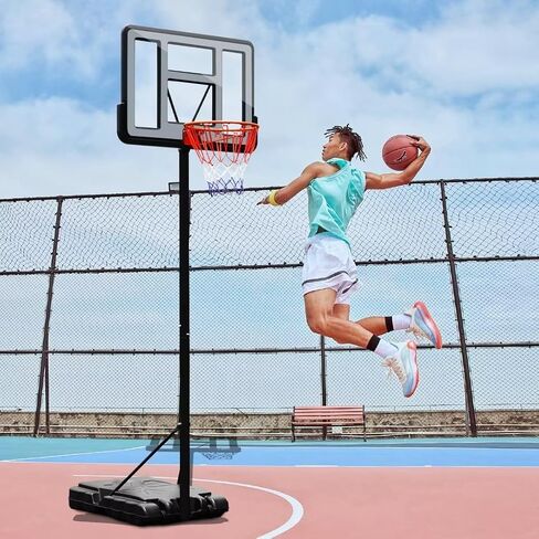 Basketball Hoop Outdoor, 4.9-10ft Basketball Portable Hoops & Goals, 44IN Basketball Stand System with Shatterproof Backboard, Wheel Base for Adults and Teenagers in Saudi Arabia